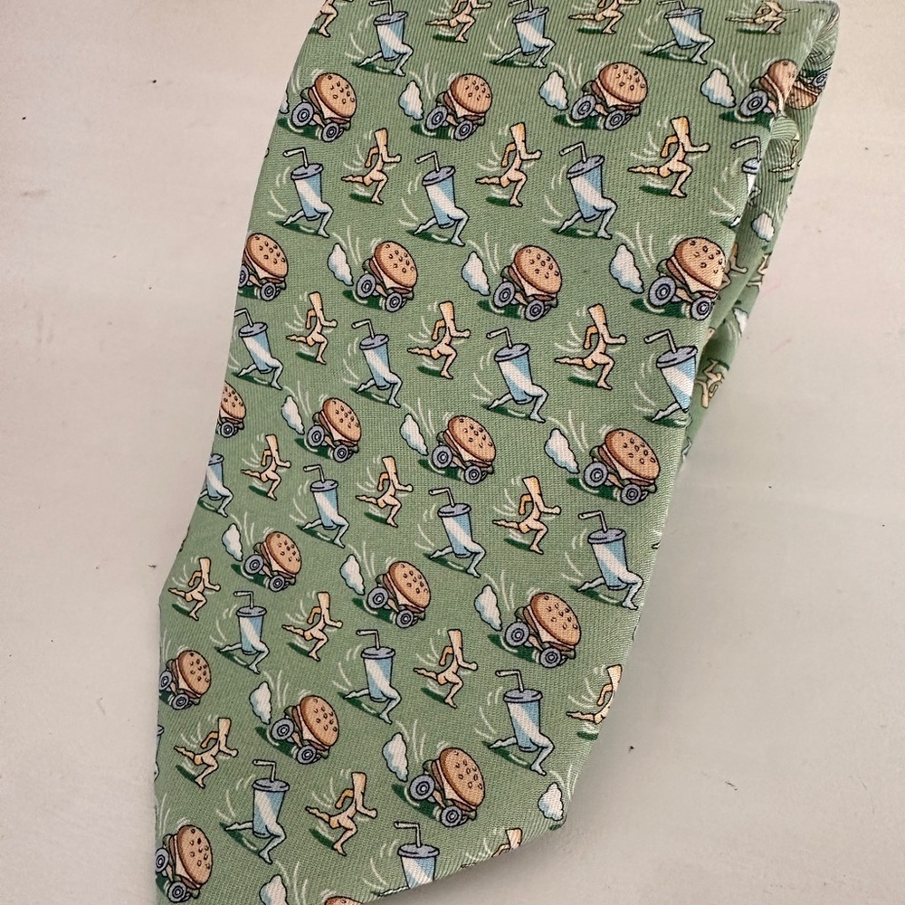 Vineyard Vines Light Green Burger & Fries Tie